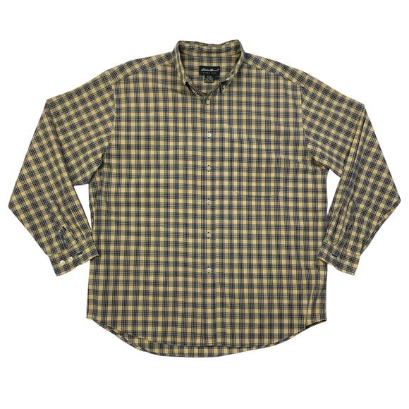 Vintage Eddie Bauer Shirt Mens L Large Navy Sand Plaid Long Sleeve Button Down - Picture 1 of 10
